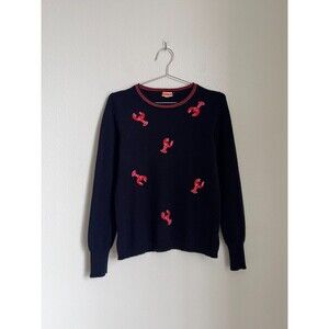 J.CREW Cashmere Crewneck Sweater in Navy Flying Lobsters Size MEDIUM